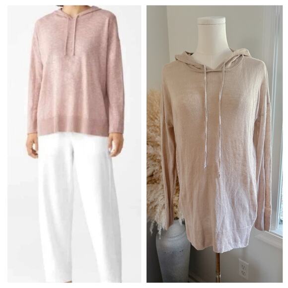 Tahari Tan 100% Linen Lightweight Hoodie Womens Medium Casual Minimalist Top - Picture 1 of 6